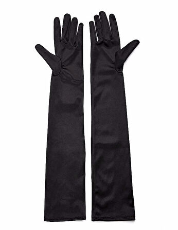 Siyah Renk Dirseğe Kadar Uzun Kumaş Eldiven (5250)