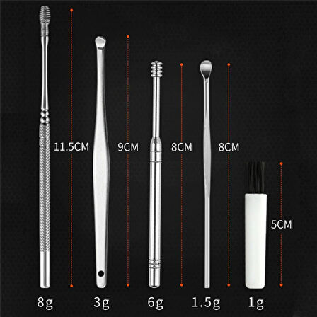 6 Parça Paslanmaz Çelik Kulak Balmumu Toplayıcı Çıkarıcı Temizleyici Bakımı Çubuk Seti (5250)