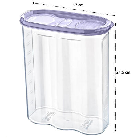 2 Kapaklı Ölçekli Erzak Kuru Gıda Saklama Kutusu Kabı 2,4 Litre-SA940 (5250)