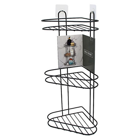 3 KATLI  SİYAH METAL KÖŞE RAFI (5250)