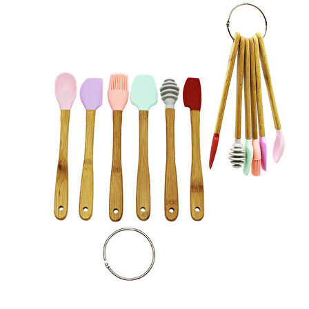 6 PARÇA  MiNİ AHŞAP SAPLI SİLİKON MUTFAK SET (5250)