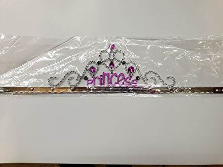 Gümüş Renk Prenses Yazılı Parti Tacı 60 cm (5250)