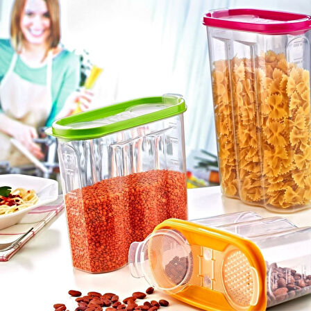 2 Kapaklı Ölçekli Erzak Kuru Gıda Saklama Kutusu Kabı - 1,7 Litre - SA935 (5250)