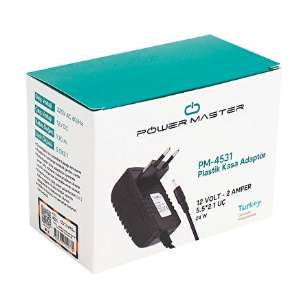 12 VOLT - 2 AMPER PLASTİK KASA PRİZ TİPİ ADAPTÖR 5.5*2.5 UÇ (4172)