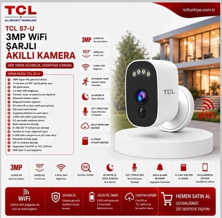 TCL 3mp Wifi Akıllı Güvenlik Kamerası (Pilli)