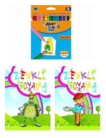 Boyama Seti ( 2 Adet Boyama Kitabı+ Bic 18 li Kuruboya)