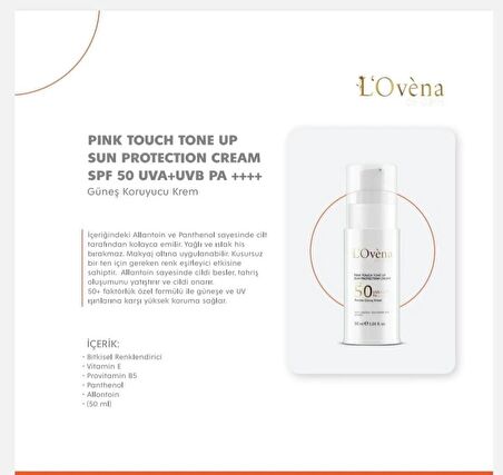 Lovena de Paris Pink Touch Tone Up Sun Protection Cream pembe güneş kremi 50 SPF 50 ml