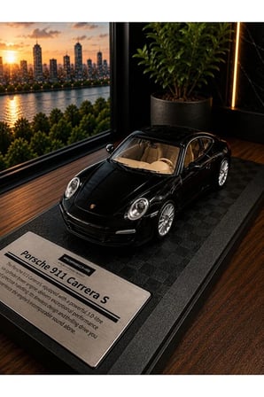 Porsche 911 Carrera S Diecast Model Araba 1:26 Ölçek Özel Standlı Kutulu Porsche Diecast Siyah