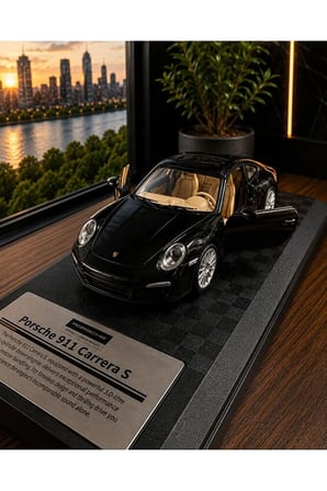 Porsche 911 Carrera S Diecast Model Araba 1:26 Ölçek Özel Standlı Kutulu Porsche Diecast Siyah