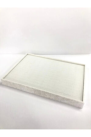 Yerli Üretim Süet Kumaş Krem Renk Batırmalı 34-24 Cm Çekmece Içi Yüzük Tabla Stand
