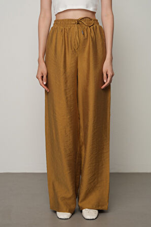 Kadın Düz Renk Beli Lastikli Bol Paça Pantolon