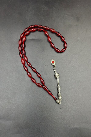 Kırmızı Arpa Kesim Alpaka Püskül Kehribar Tespih