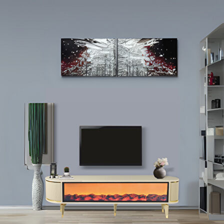 Talia Şömineli Tv Sehpası Cappuccino Gold Oval Bluetooth Hoparlörlü 7 Renk Efektli 160x40x50 Cm