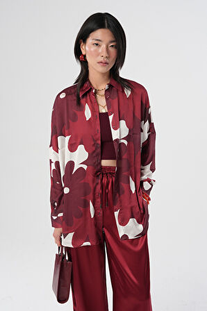 KADIN ÇİÇEK DESENLİ OVERSİZE GÖMLEK