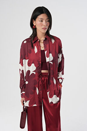 KADIN ÇİÇEK DESENLİ OVERSİZE GÖMLEK