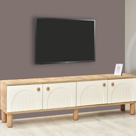 Lidya Tv Sehpası Atlantik Çam Krem Renkli 4 Kapaklı Tasarım 180x36x50 Cm
