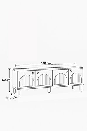 Lidya Tv Sehpası Atlantik Çam Krem Renkli 4 Kapaklı Tasarım 180x36x50 Cm