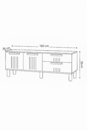 Dia Tv Sehpası 2 Kapaklı Ve 2 Çekmeceli Tasarım Atlantik Çam Krem - 160x35x52 Cm