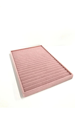 Yerli Üretim Madrid Model Süet Kumaş Pembe Renk 34/24 Cm Kademeli Çekmece Ici Bileklik-kolye Standı