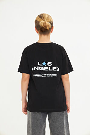 Los Angeles Baskılı %100 Pamuk Oversize Beyaz Unisex Çocuk Tişört