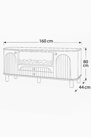 Lidya Şömineli Konsol 2 Kapaklı 2 Çekmeceli Beyaz Alev Efektli 160x80x44 Cm