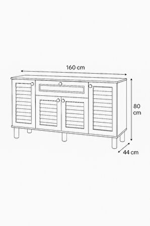 Helena Konsol Atlantik Çam Beyaz 4 Kapaklı 1 Çekmeceli Ahşap Detaylı 160x80x44 Cm