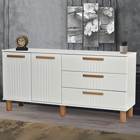 Dia Konsol 2 Kapaklı 3 Çekmeceli Beyaz Krem 160x80x43,5 Cm