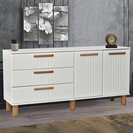 Dia Konsol 2 Kapaklı 3 Çekmeceli Beyaz Krem 160x80x43,5 Cm