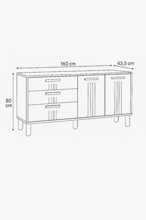 Dia Konsol 2 Kapaklı 3 Çekmeceli Beyaz Krem 160x80x43,5 Cm
