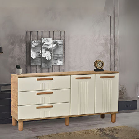 Dia Konsol 2 Kapaklı 3 Çekmeceli Atlantik Çam Krem 160x80x43,5 Cm