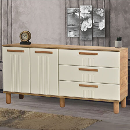 Dia Konsol 2 Kapaklı 3 Çekmeceli Atlantik Çam Krem 160x80x43,5 Cm