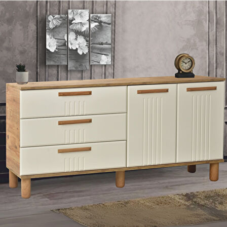 Dia Konsol 2 Kapaklı 3 Çekmeceli Atlantik Çam Krem 160x80x43,5 Cm