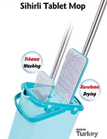 Omnipazar FLR-F0394 Sihirli Slim Tablet Mop Temizlik Kovası  Turkuaz