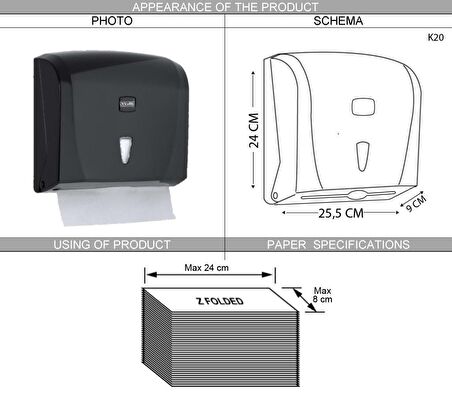Omnipazar Vialli K20B Z Katlı Kağıt Havlu Dispenseri 200'lü Siyah