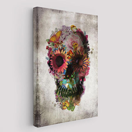 Şeker Kafatası Rengarenk Çiçekli Kafatası Ölülerin Günü Kanvas Tablo-5253