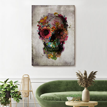 Şeker Kafatası Rengarenk Çiçekli Kafatası Ölülerin Günü Kanvas Tablo-5253