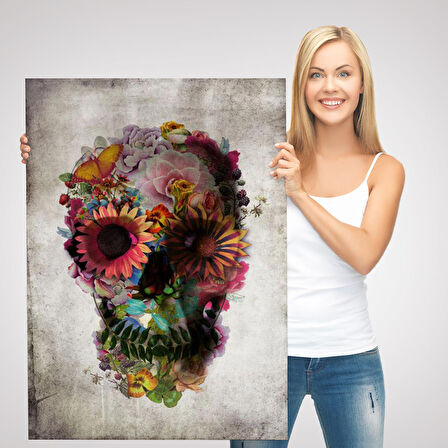 Şeker Kafatası Rengarenk Çiçekli Kafatası Ölülerin Günü Kanvas Tablo-5253