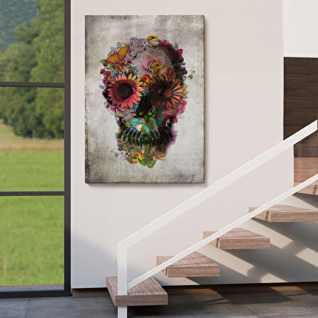 Şeker Kafatası Rengarenk Çiçekli Kafatası Ölülerin Günü Kanvas Tablo-5253