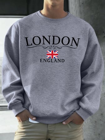 Londra İngiltere Bayrağı Baskı Kazak Erkekler Için Sonbahar Gevşek Gündelik Giyim Hipster Yum