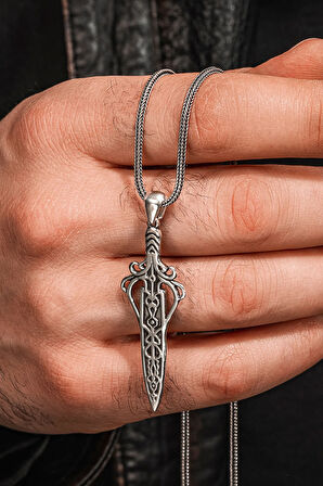 Erkek 925 Ayar Gümüş Viking Kılıcı Kolye Spartalı Savaşçı Temalı Özel Tasarım