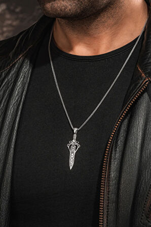 Erkek 925 Ayar Gümüş Viking Kılıcı Kolye Spartalı Savaşçı Temalı Özel Tasarım