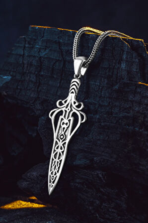 Erkek 925 Ayar Gümüş Viking Kılıcı Kolye Spartalı Savaşçı Temalı Özel Tasarım