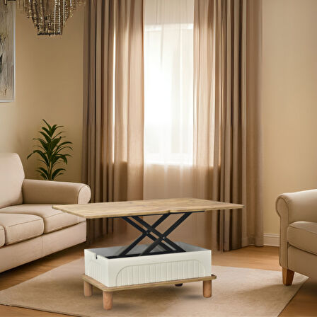 Lidya Akıllı Sehpa Atlantik Çam Krem 4 Fonksiyonlu Açılır Mekanizmalı 90x39x60 Cm