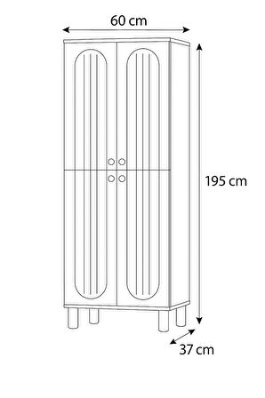 Lidya Portmanto Dolabı Atlantik Çam Beyaz Raflı 2 Kapaklı Ayakkabılık 60x37x195 cm