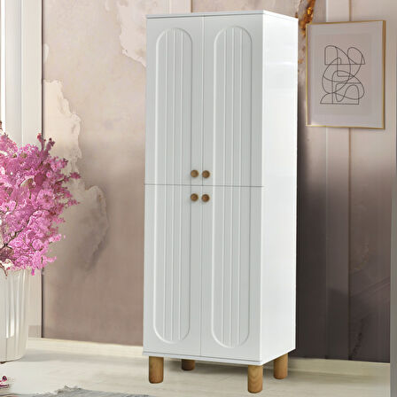 Lidya Portmanto Dolabı Beyaz Raflı 2 Kapaklı Ayakkabılık Dolap 60x37x195 cm