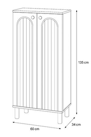 Lidya 2 Kapaklı Raflı Ayakkabılık – Beyaz Renkli Modern Çizgili Model | 60x34x135 Cm