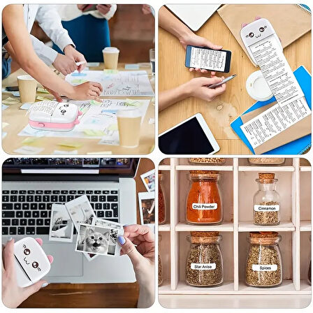 Taşınabilir Yazıcı, Mini Cep Kablosuz Termal Yazıcı Android iOS Akıllı Telefonlar için Uygun, BT Mürekkepsiz Baskı, Etiketler, Fişler, Fotoğraflar, Notlar, Öğrenme (5256)