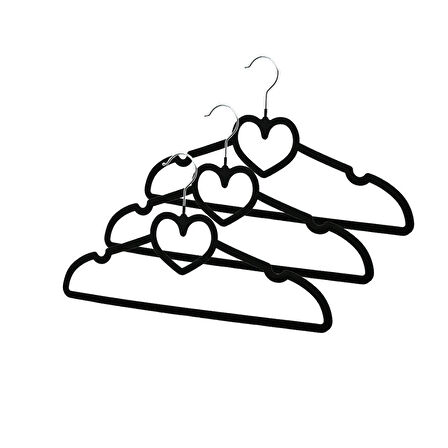 3PCS SİYAH KADİFE KAPLI - KALPLİ PLASTİK ASKI METAL UÇLU (5256)