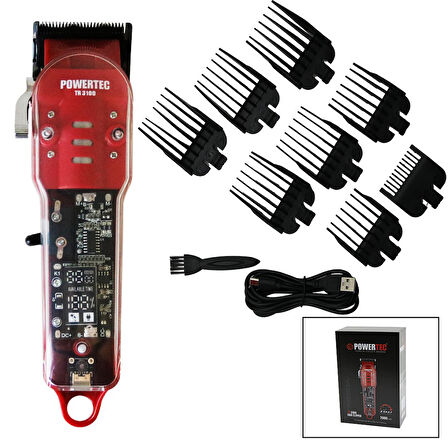 SAÇ - SAKAL KESME TRAŞ MAKİNESİ  ŞEFFAF ANA KARTLI GÖVDE - USB ŞARJLI GÖSTERGELİ - TARAK AYAR MANDALLI TR-3100 (5256)