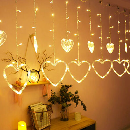 GÜN IŞIĞI - KALPLİ 3MT - FİŞLİ EKLEMELİ - FONKSİYONLU LUX SARKIT PERDE LED - DEKOR LAMBA (5256)